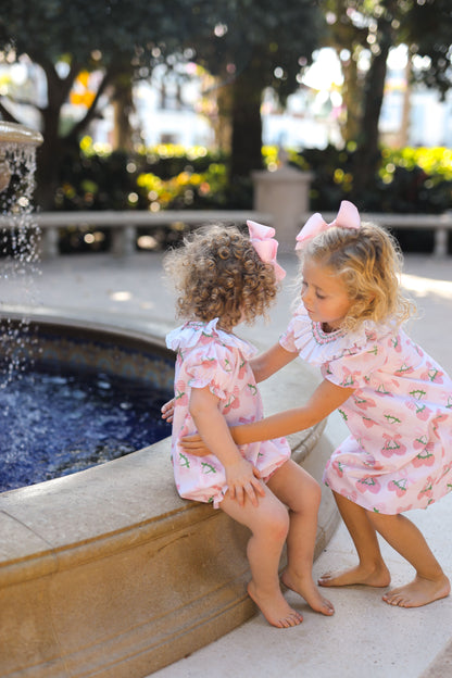 Pink And Green Smocked Strawberry Print Bubble