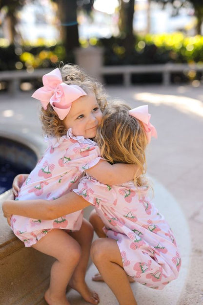 Pink And Green Smocked Strawberry Print Bubble