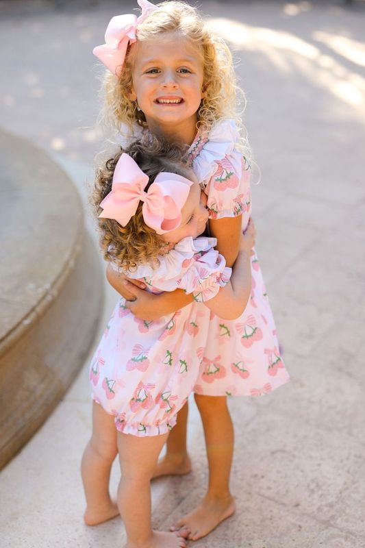 Pink And Green Smocked Strawberry Print Bubble