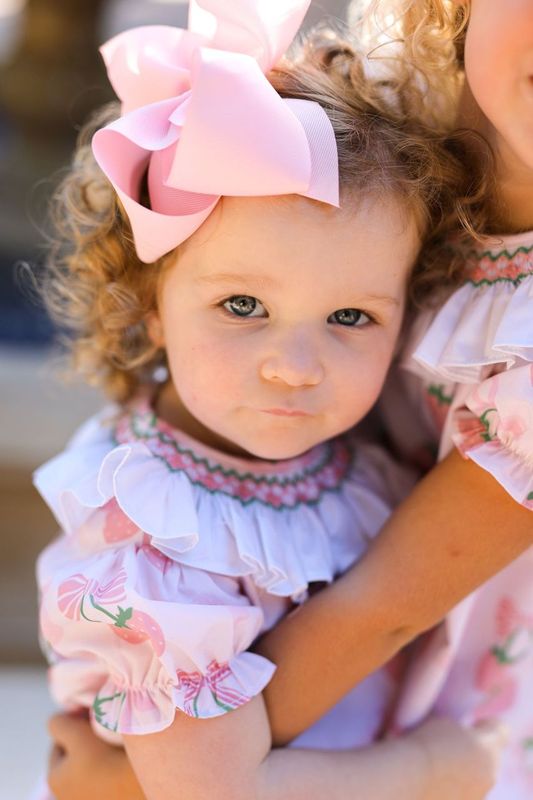 Pink And Green Smocked Strawberry Print Bubble