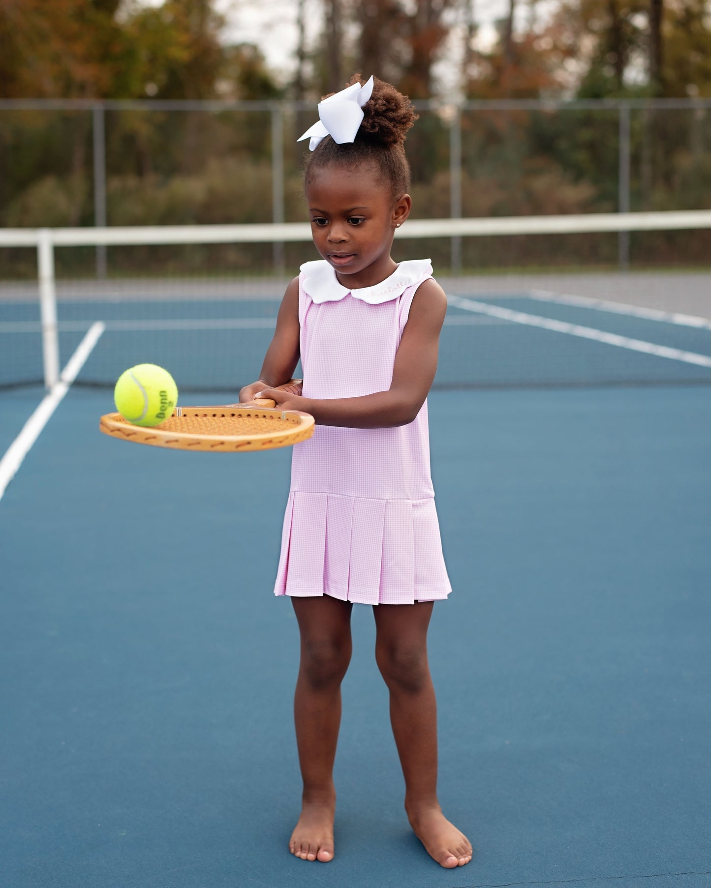 Pink Gingham Scalloped Collar Knit Tennis Dress