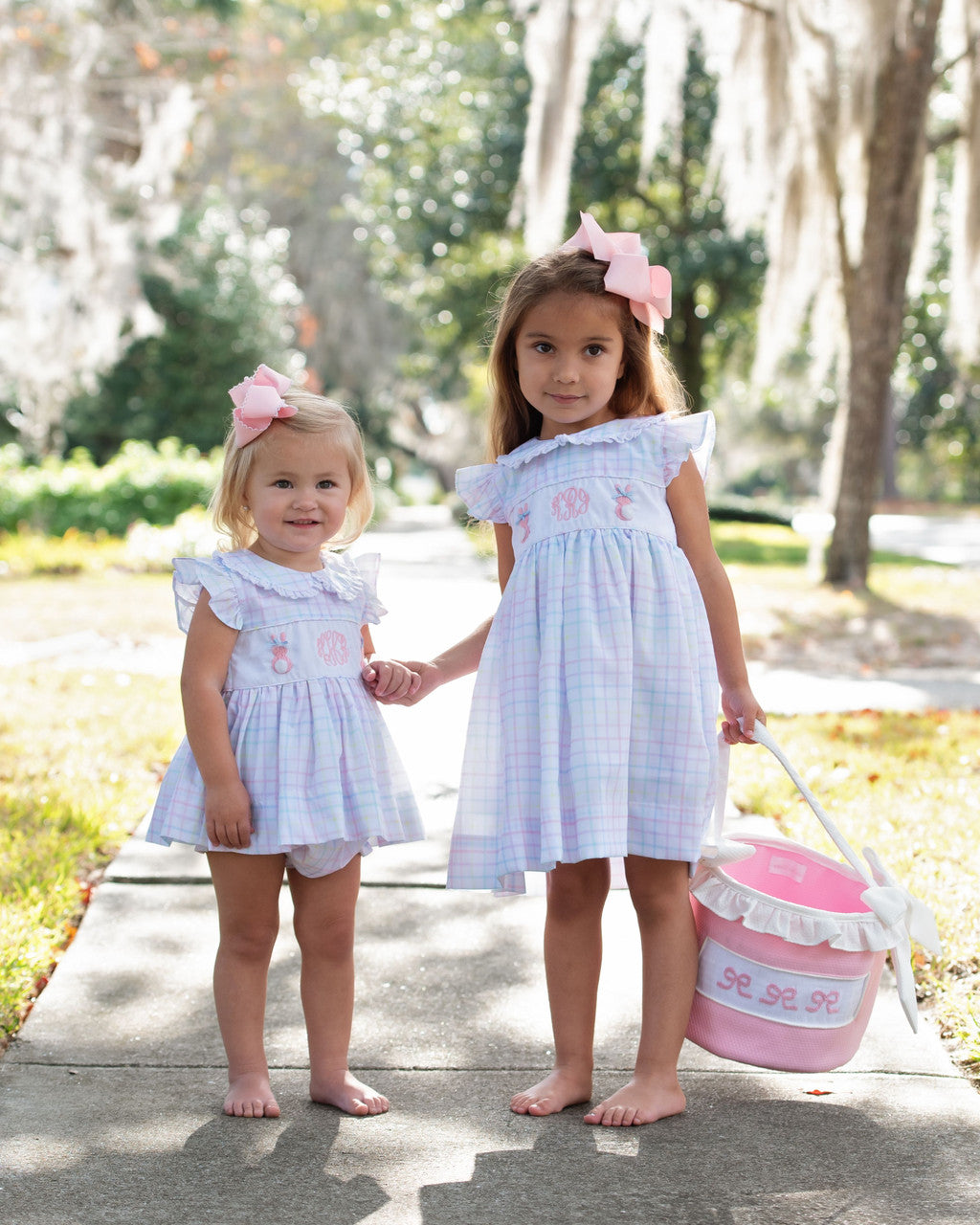 Pastel Windowpane Embroidered Bunny Dress