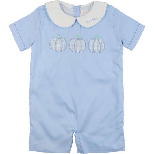 Blue Pique Applique Pumpkins Short Romper