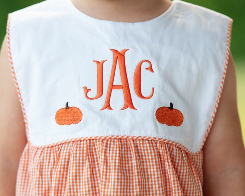 Orange Gingham Embroidered Pumpkin Bubble