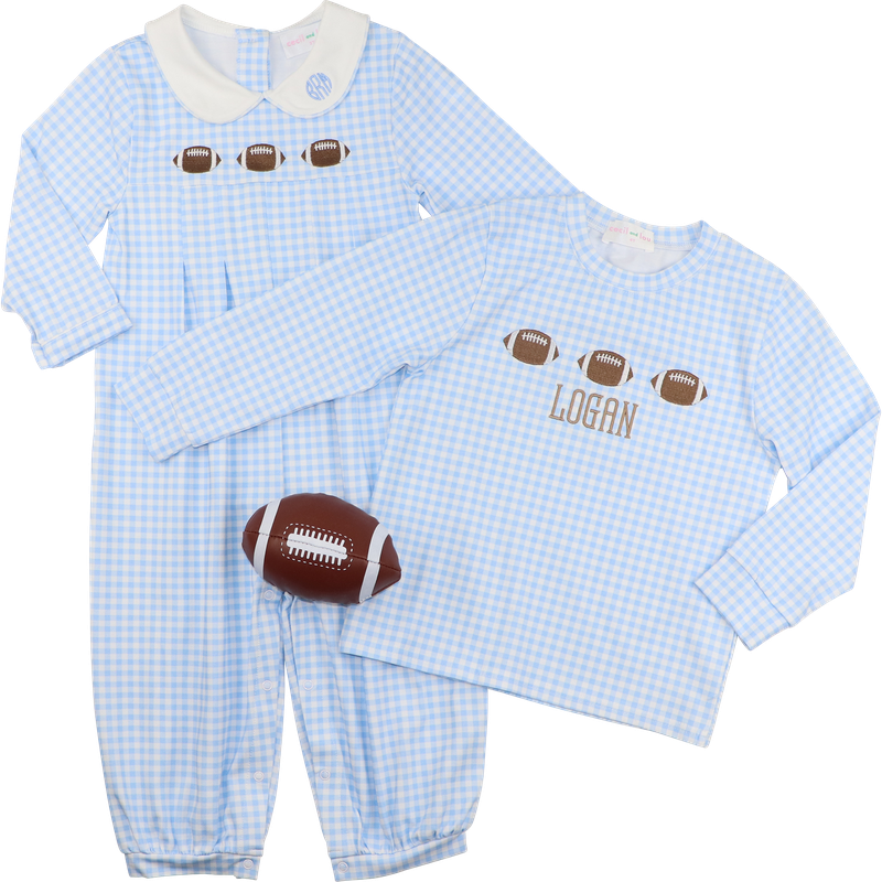 Blue Check Knit Applique Football Shirt