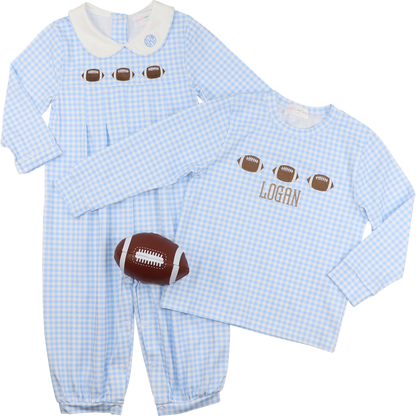 Blue Check Knit Applique Football Shirt