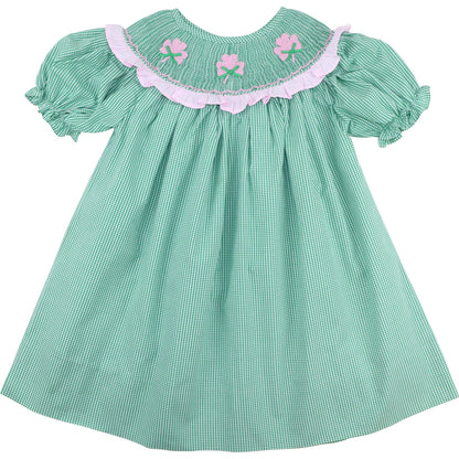 Green Gingham Smocked Shamrock Dress