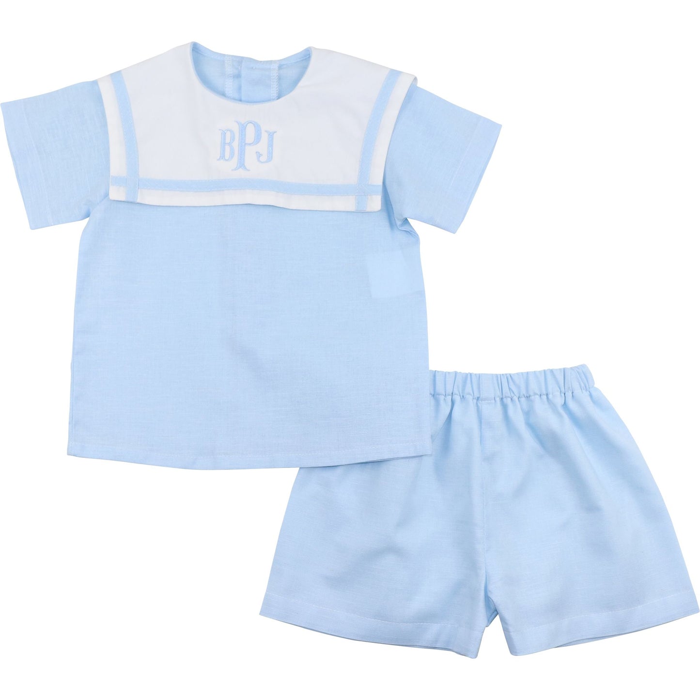 Blue And White Square Collar Short Set