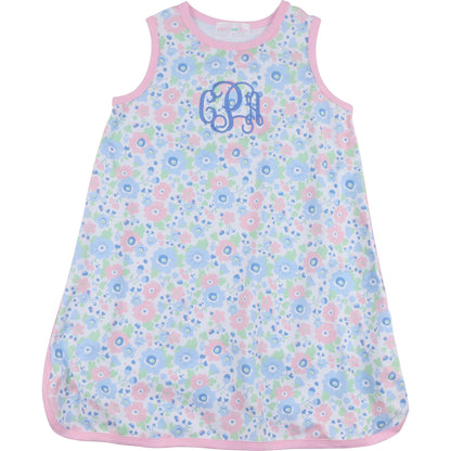 Pink And Blue Floral Print Knit Play Dress