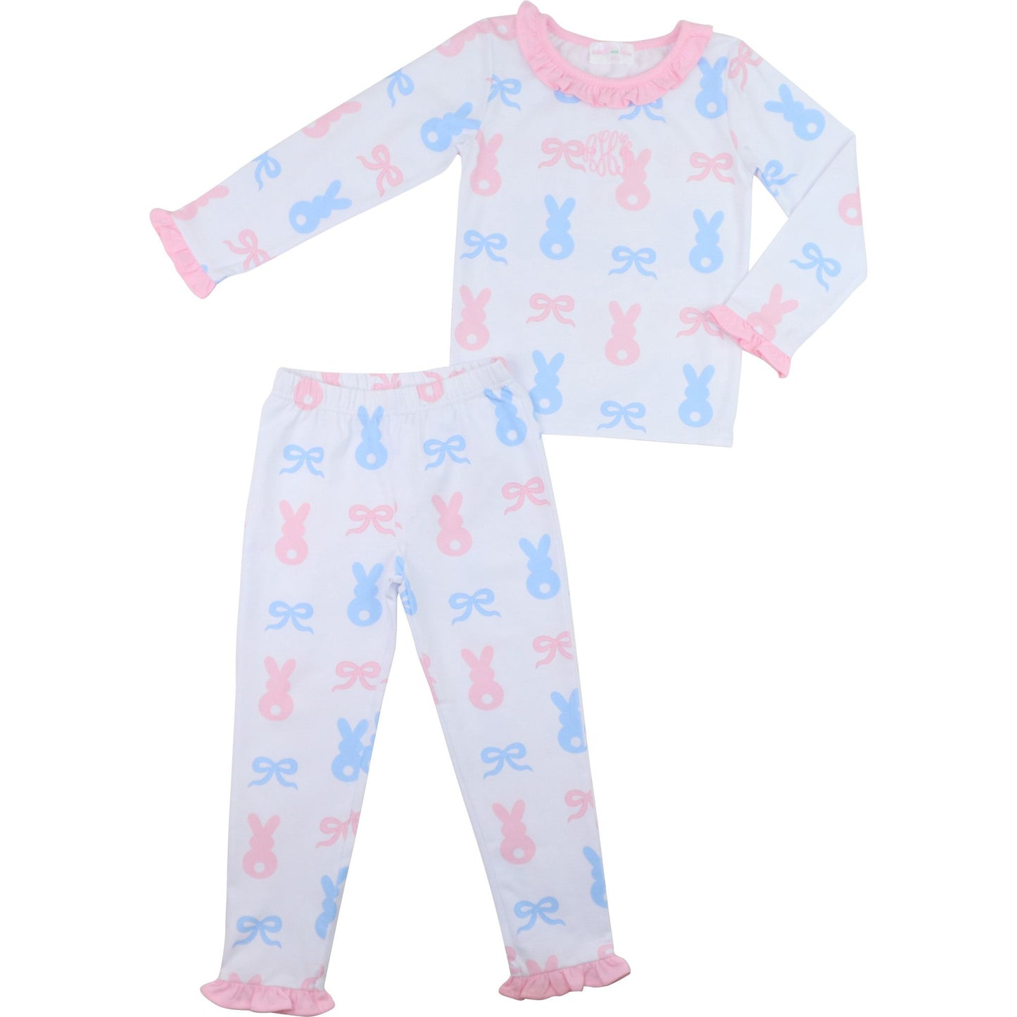 Blue And Pink Knit Bunny Pajamas