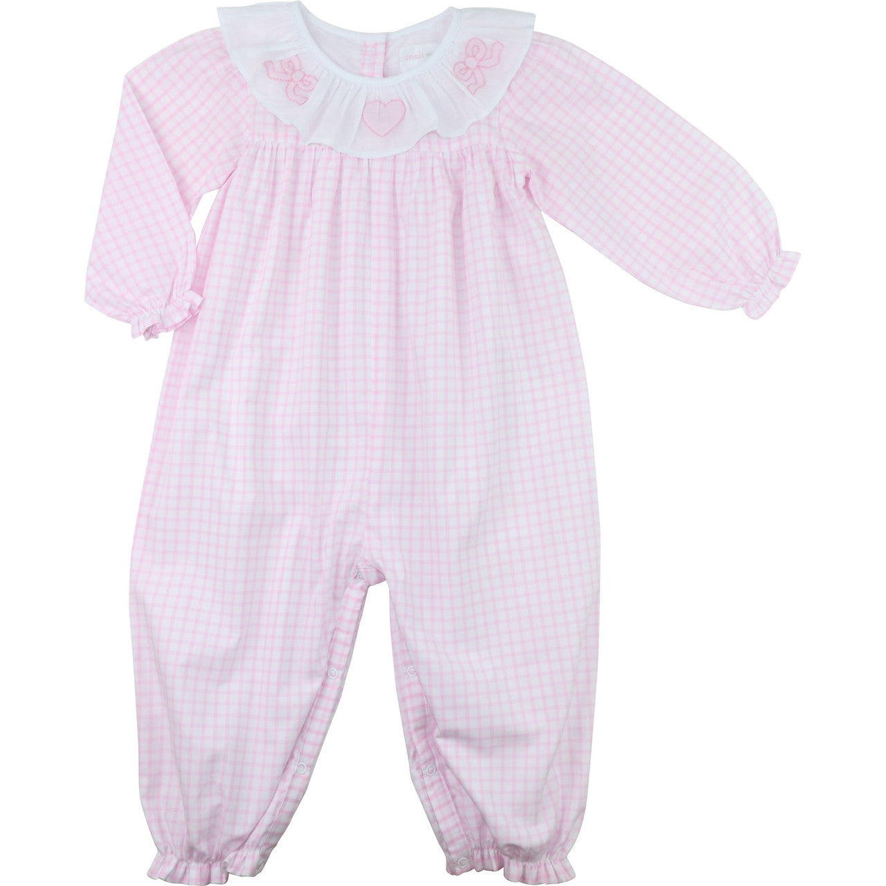 Pink Windowpane Embroidered Heart And Bow Long Bubble