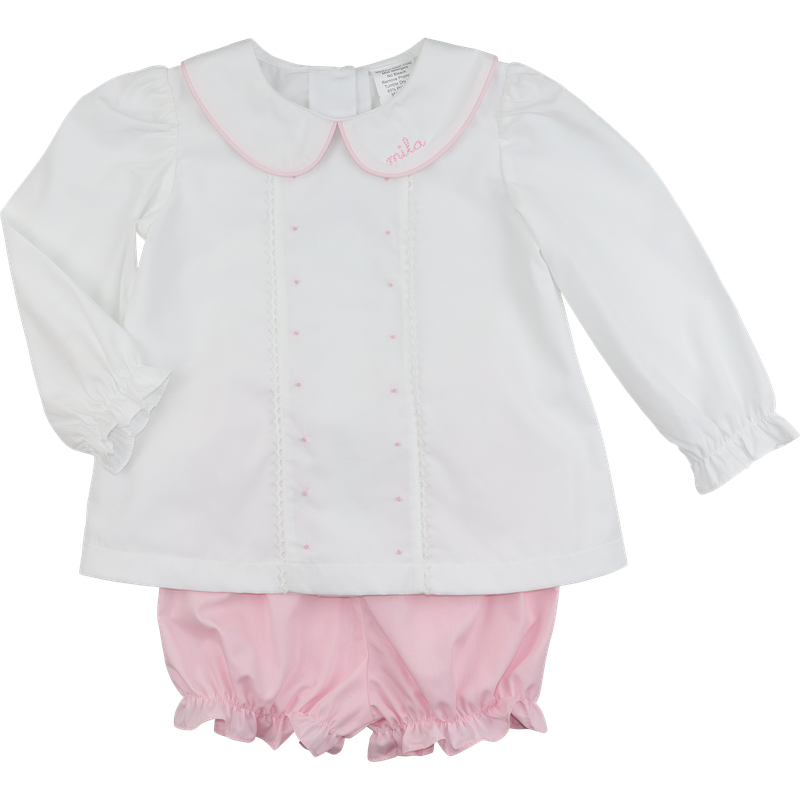 Pink And White Embroidered Bloomer Set