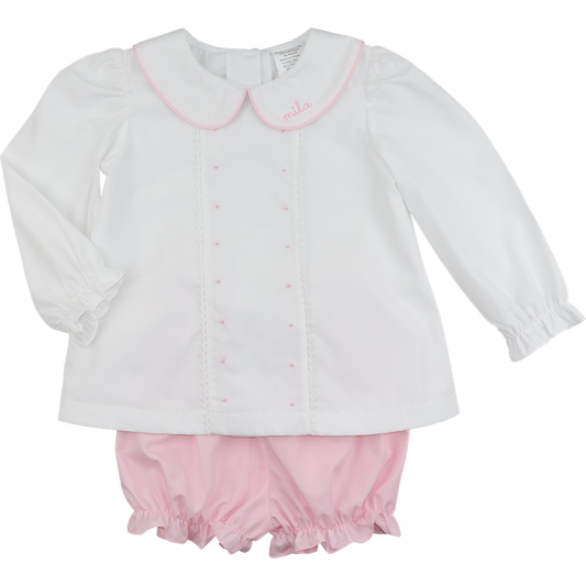 Pink And White Embroidered Bloomer Set