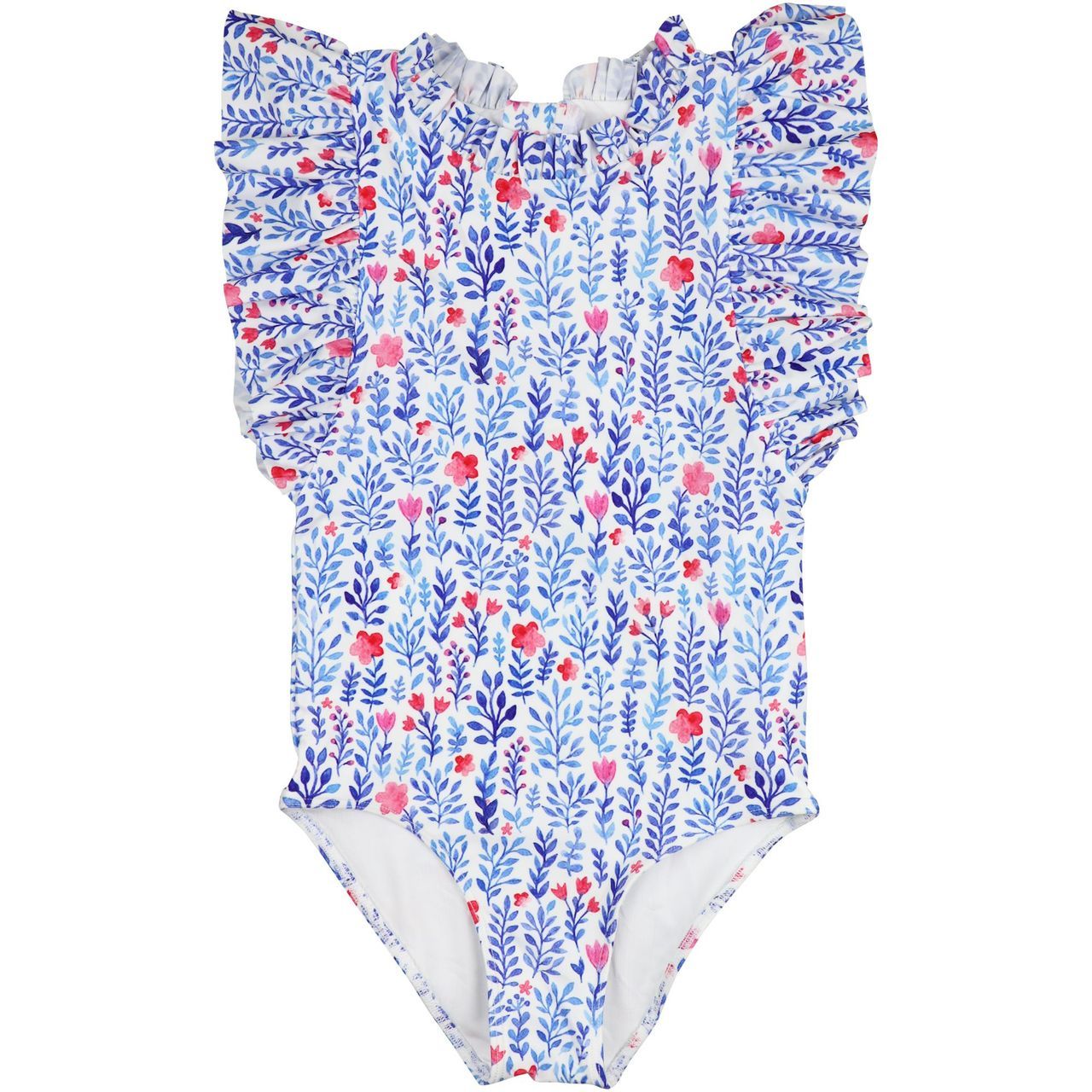 Blue And Red Floral Lycra Swimsuit