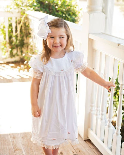 White Embroidered Rosette Dress