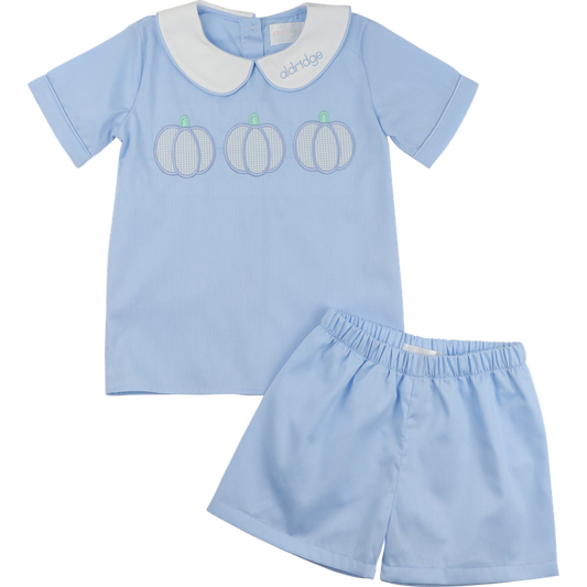 Blue Pique Applique Pumpkins Short Set