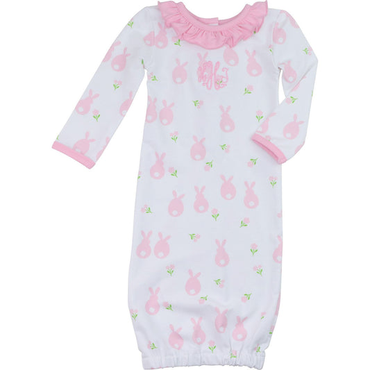 Pink Bunny Print Knit Baby Gown