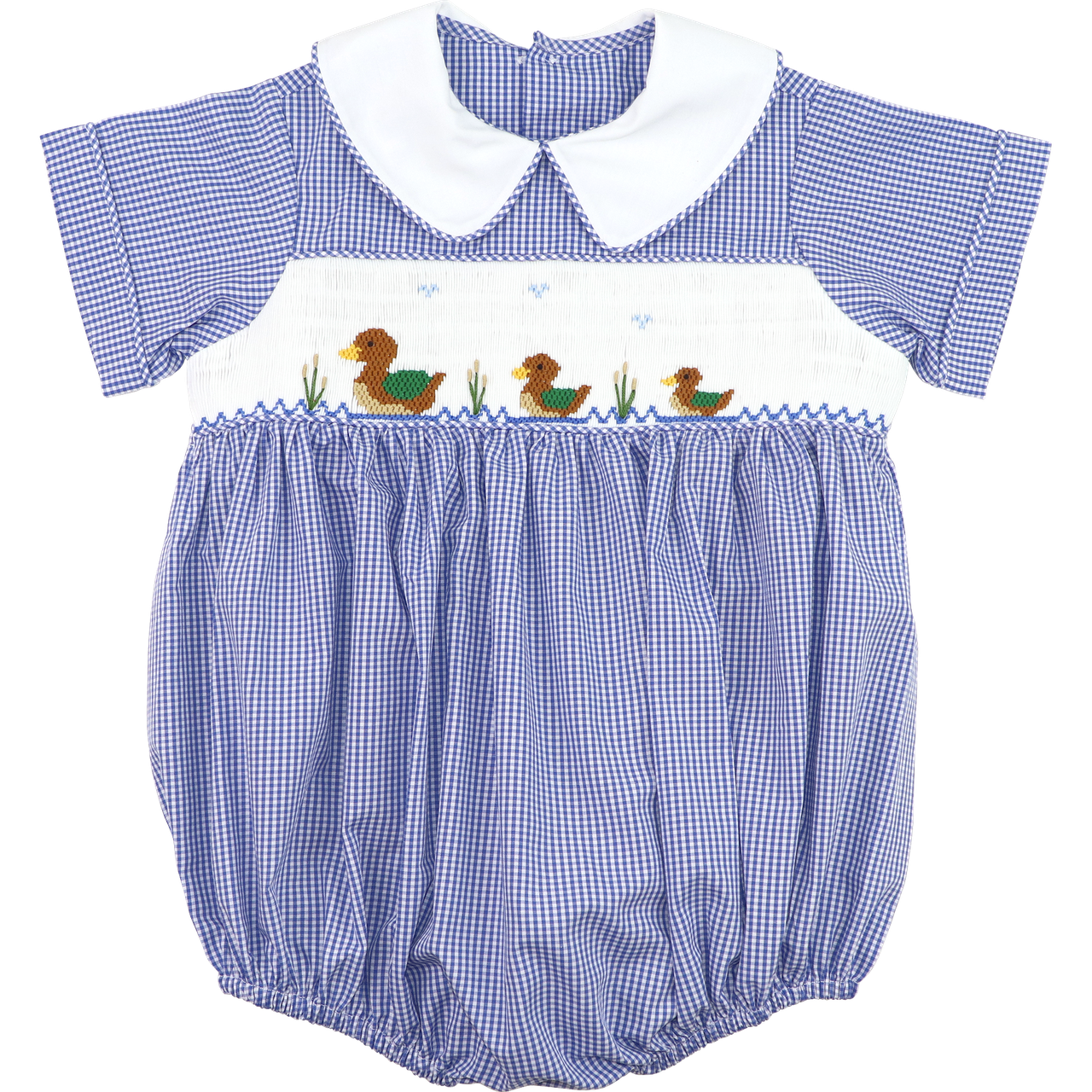 Navy Gingham Smocked Mallards Bubble