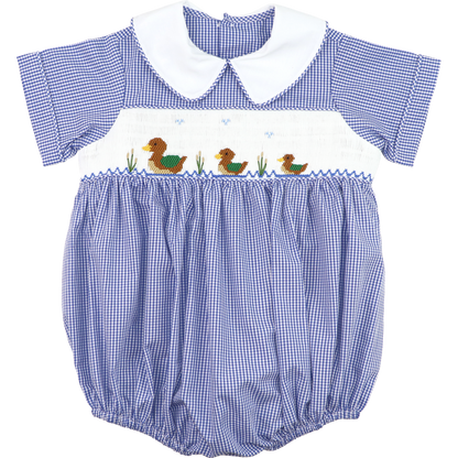 Navy Gingham Smocked Mallards Bubble