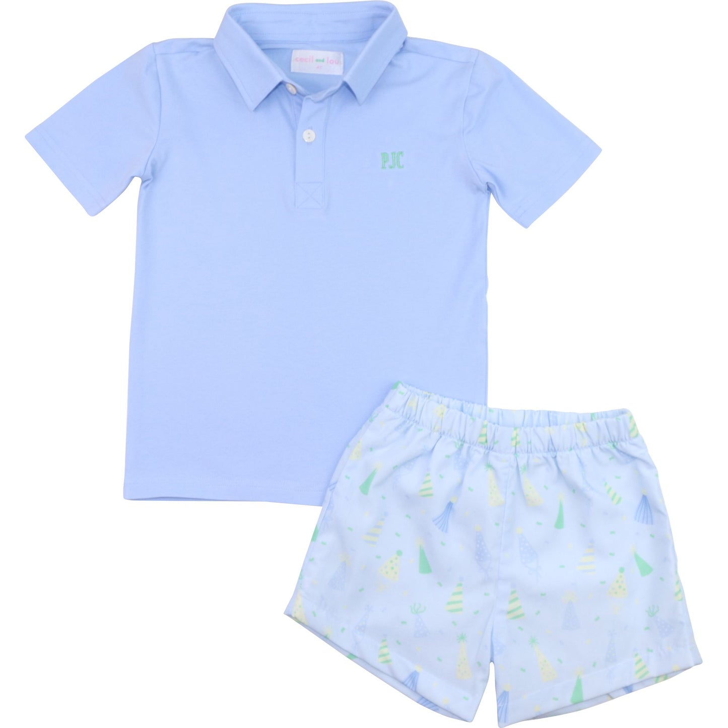 Blue Birthday Hat Polo Short Set