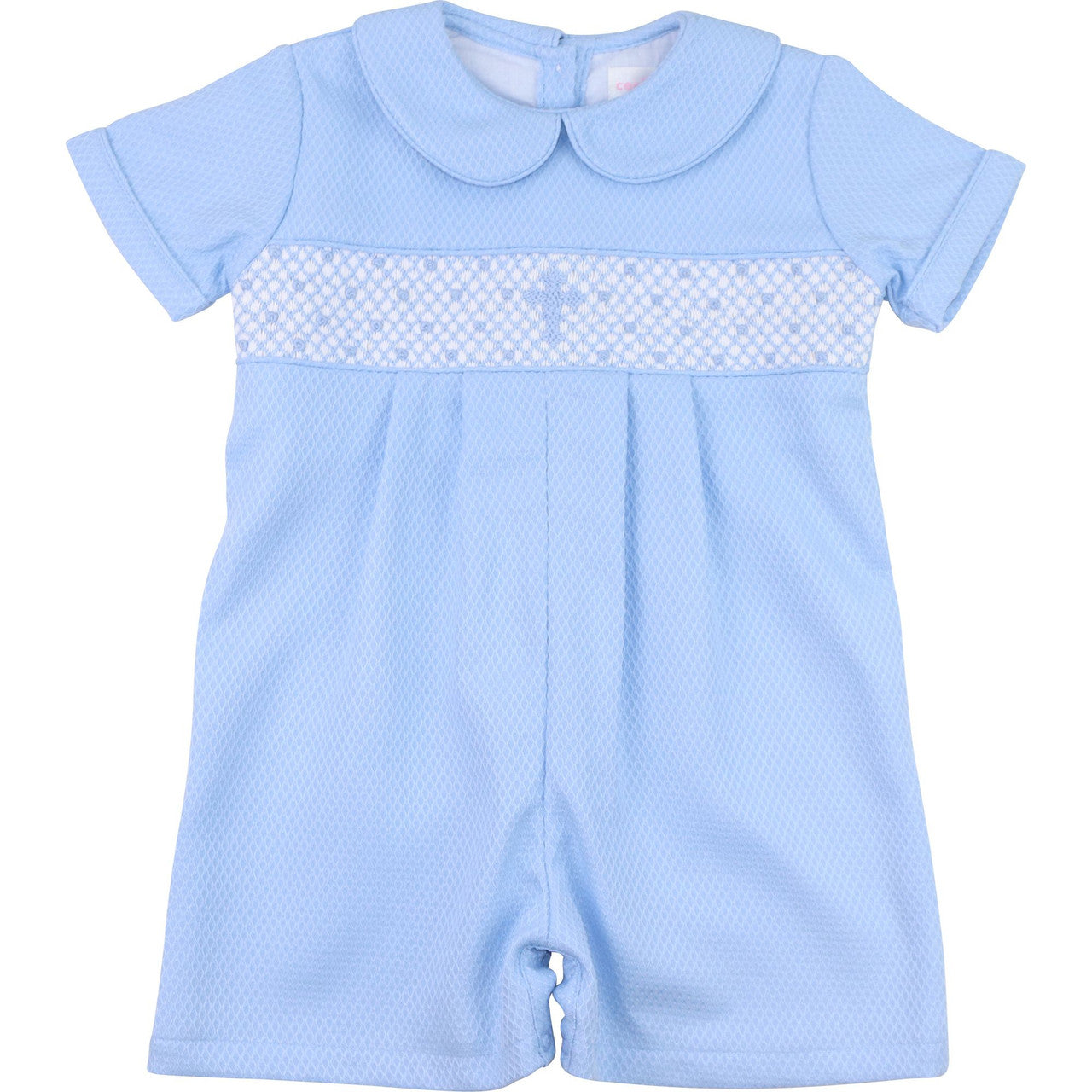 Blue Honeycomb Smocked Cross Short Romper