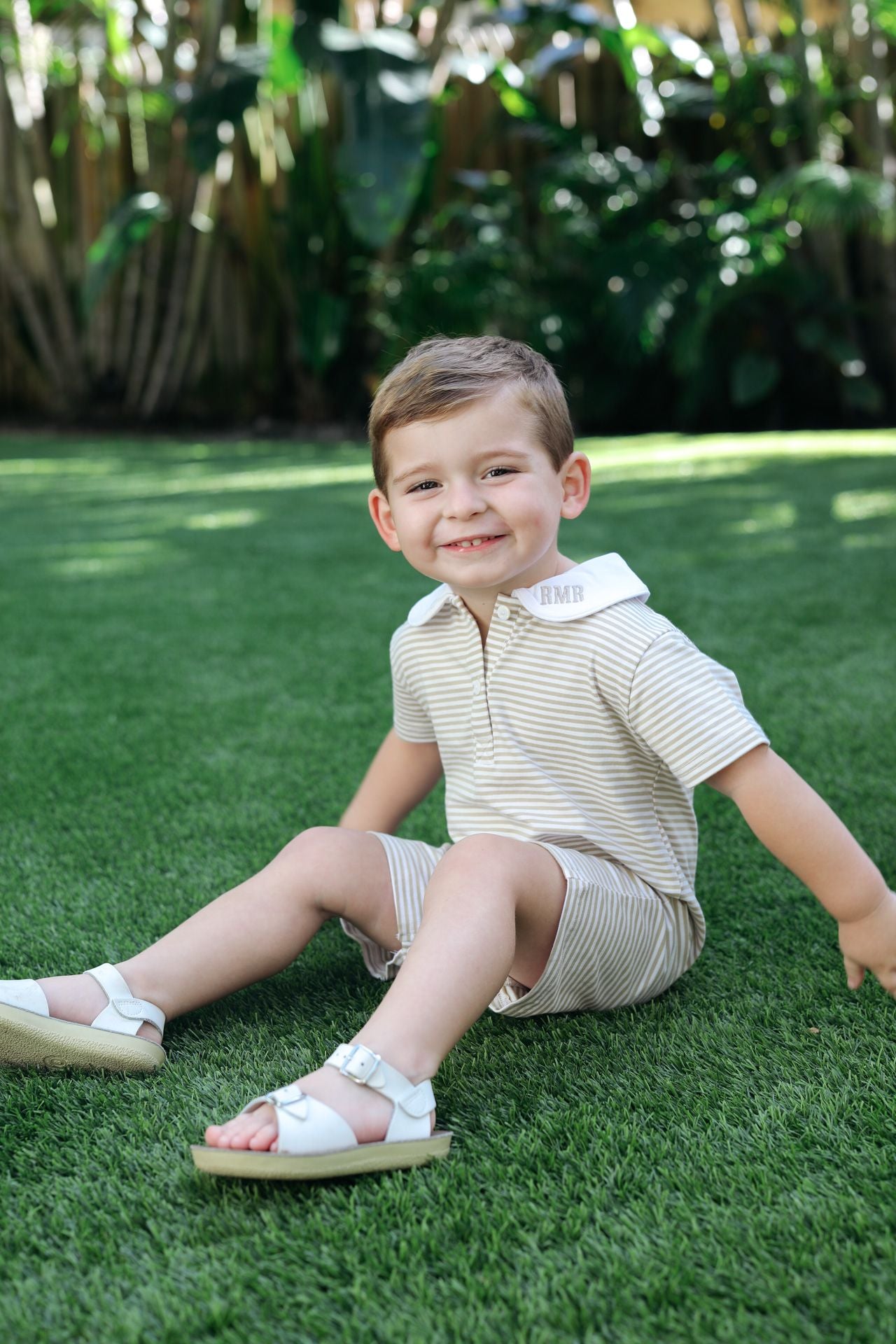 Khaki Striped Knit Short Romper