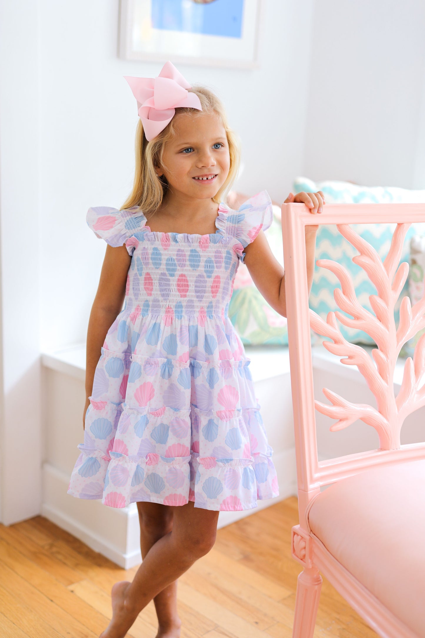 Seashell Print Smocked Dress