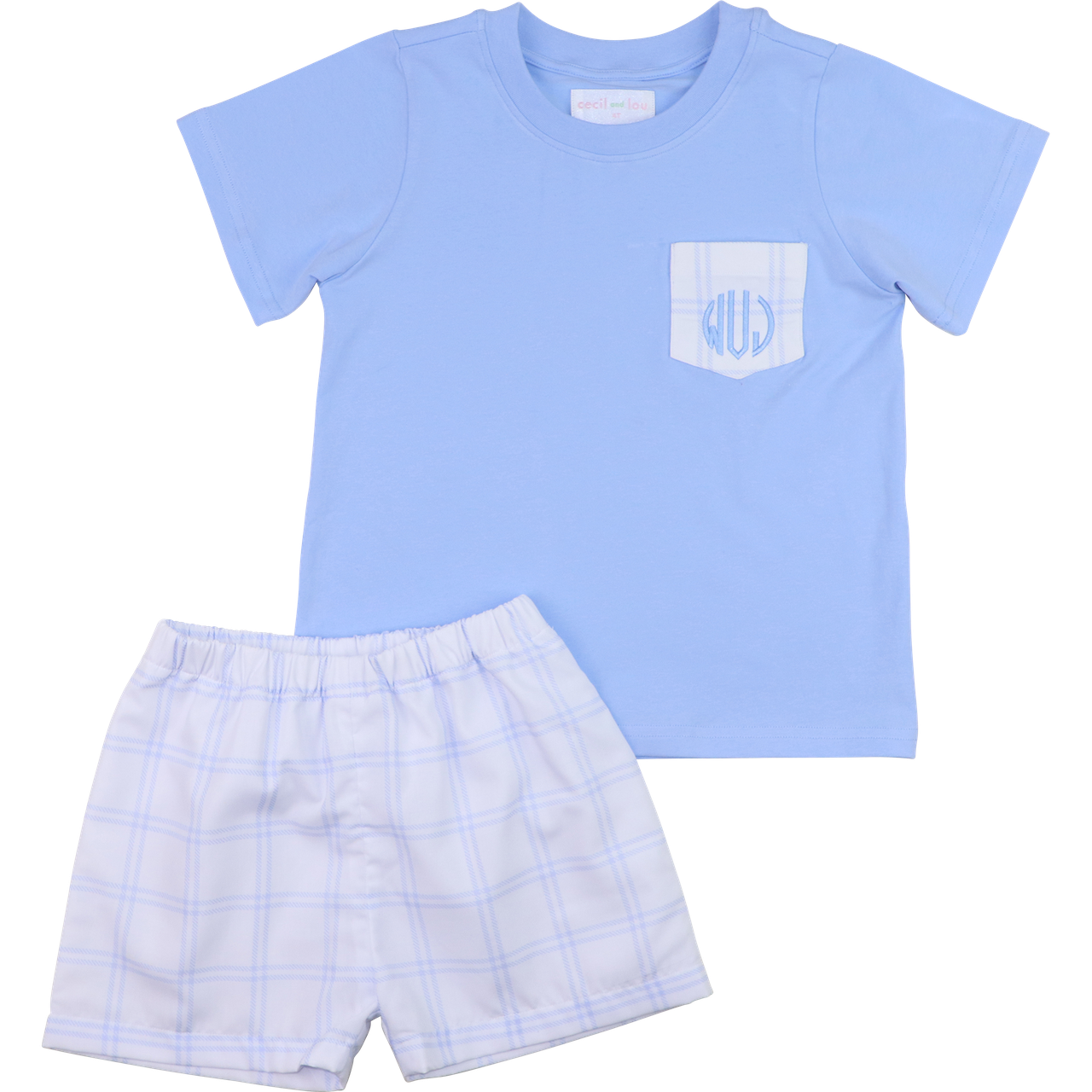 Blue And White Plaid Pocket Short Set