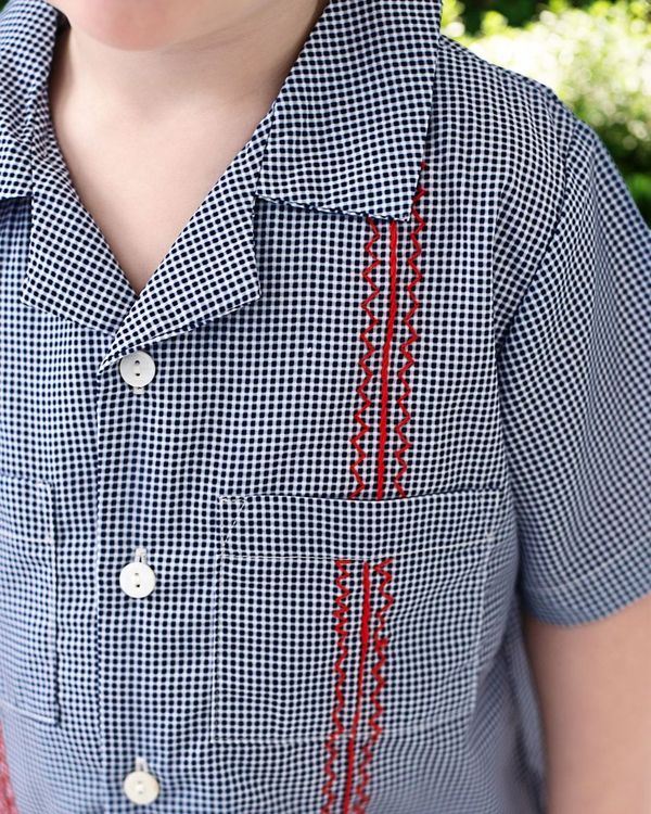 Navy And Red Guayabera