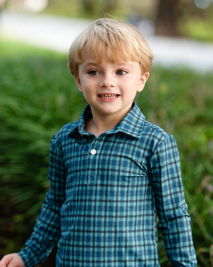 Navy And Green Plaid Knit Polo