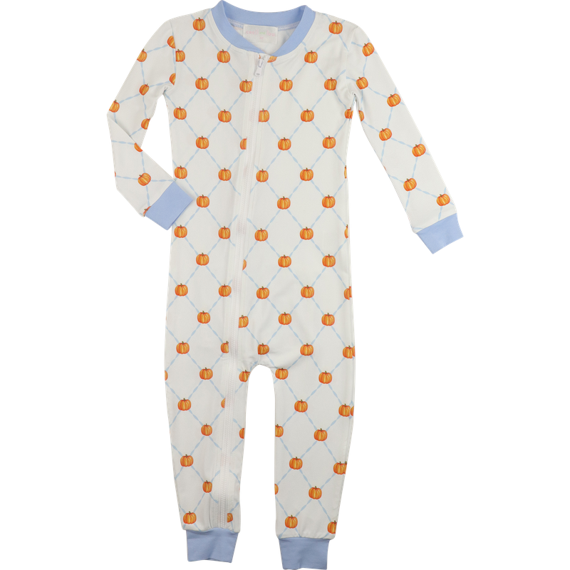 Pumpkin Print Knit Zipper Pajamas