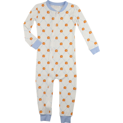 Pumpkin Print Knit Zipper Pajamas