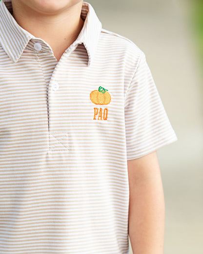 Khaki Stripe Knit Pumpkin Polo