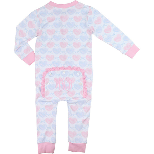 Pink And Blue Pastel Hearts And Bows Knit Zipper Pajamas