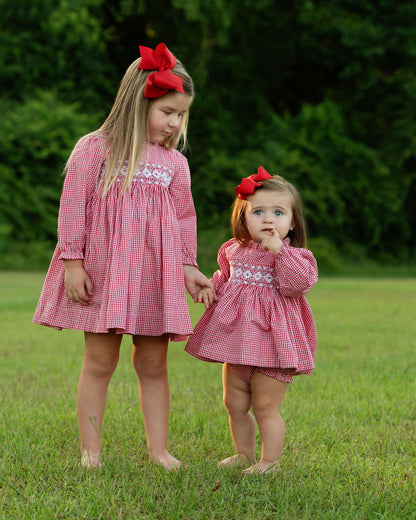 Red Gingham Geometric Smocked Diaper Set