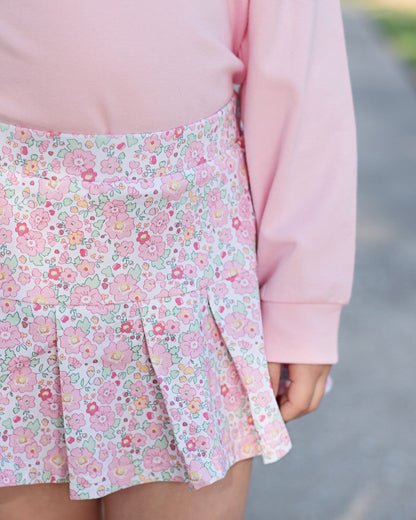 Pink And Green Floral Knit Tennis Skirt Set