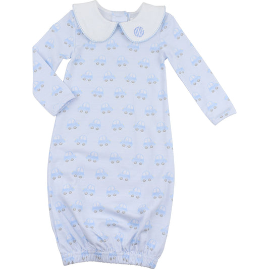 Blue Mini Cars Knit Baby Gown