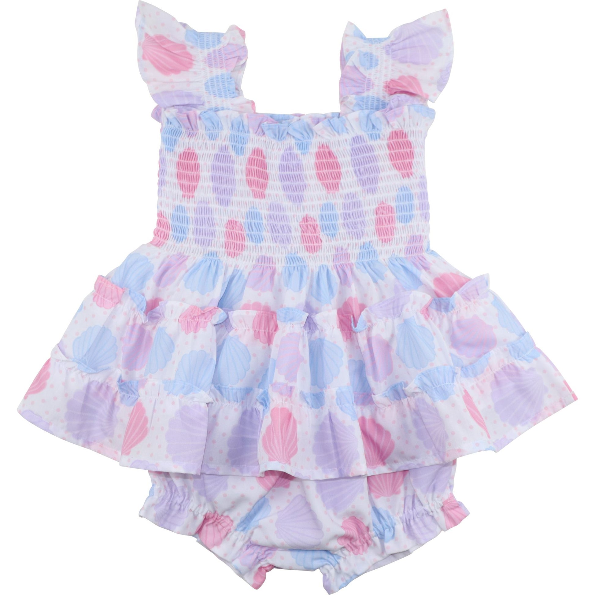 Seashell Print Smocked Diaper Set
