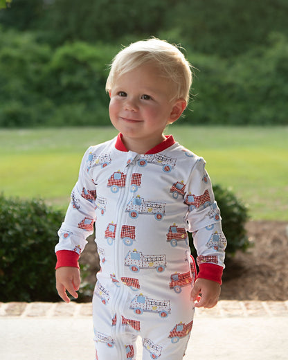 Red And White Knit Firetruck Zipper Pajamas