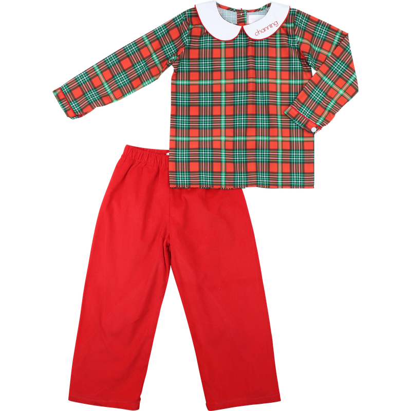 Green And Red Holiday Plaid Pant Set