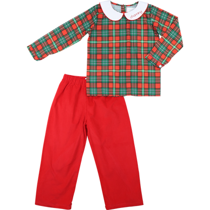 Green And Red Holiday Plaid Pant Set