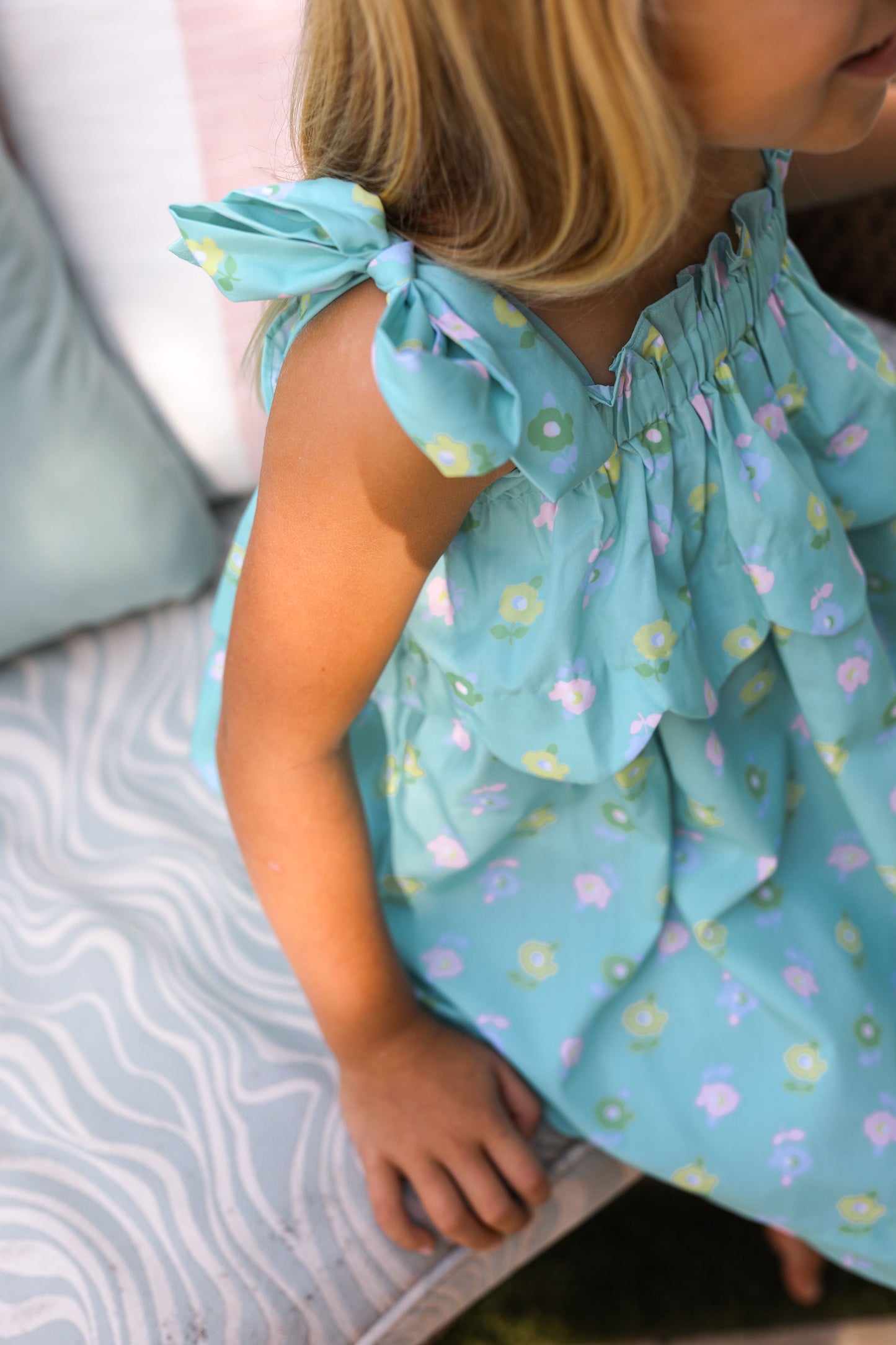 Mint Floral Print Scalloped Dress