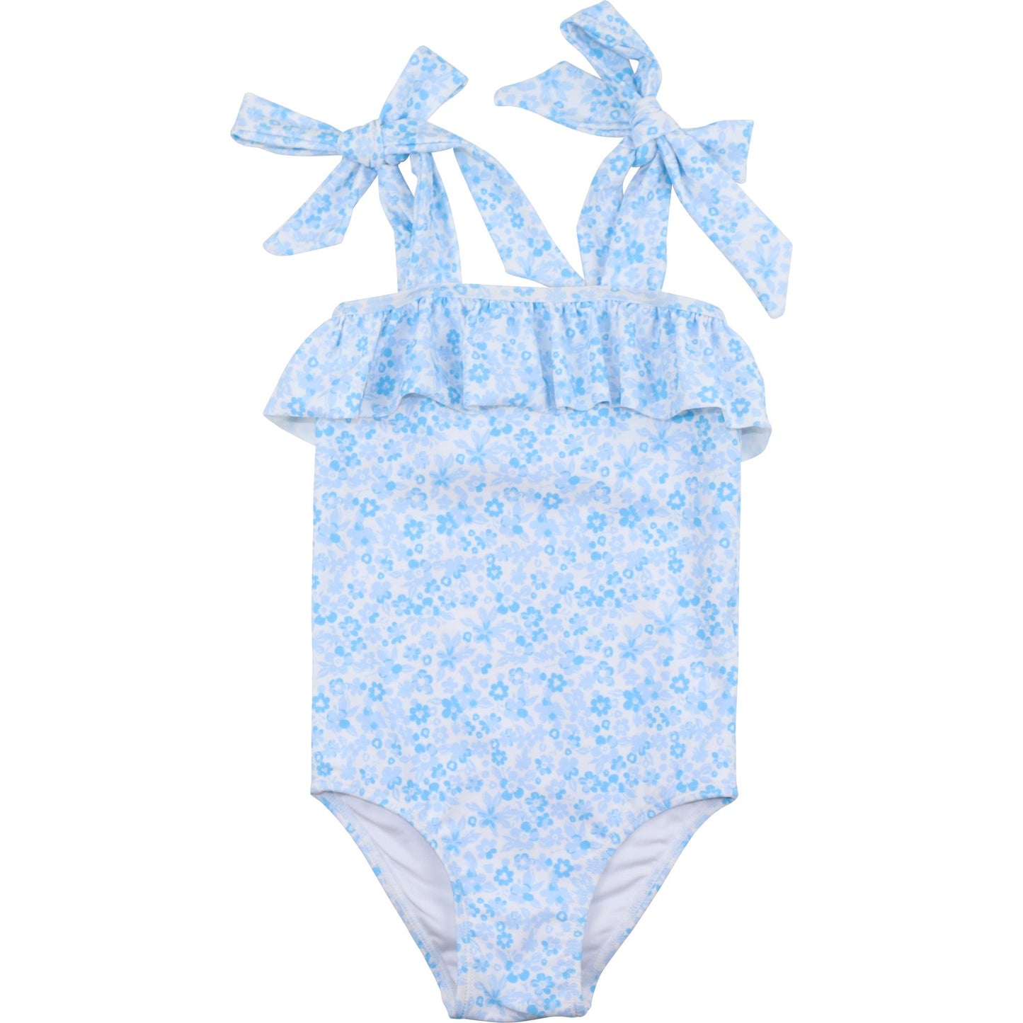 Blue Floral Shoulder Tie Lycra Swimsuit