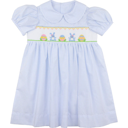 Blue Windowpane Smocked Bunny And Egg Dress