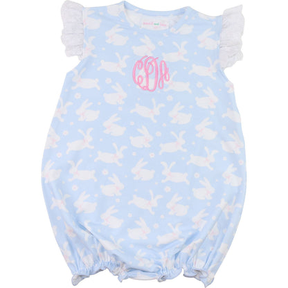 Blue Knit Bunny Print Eyelet Bubble