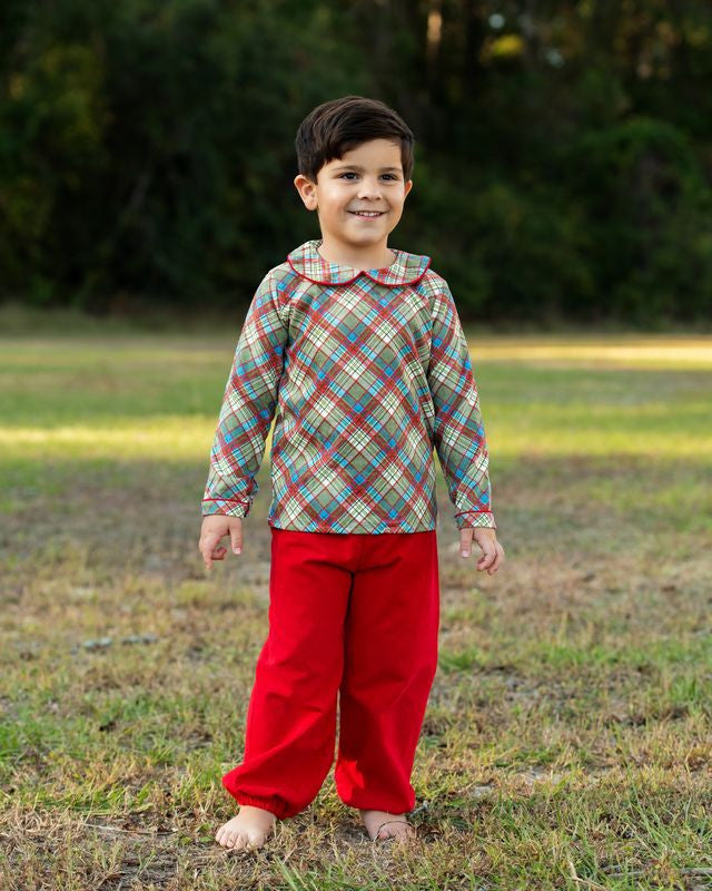 Corduroy Plaid Ankle Pant Set