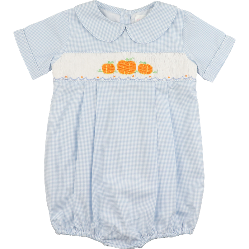 Blue Gingham Smocked Pumpkins Bubble