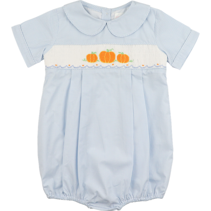 Blue Gingham Smocked Pumpkins Bubble