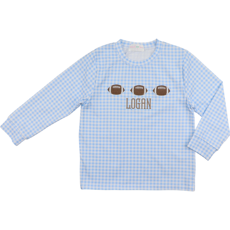 Blue Check Knit Applique Football Shirt