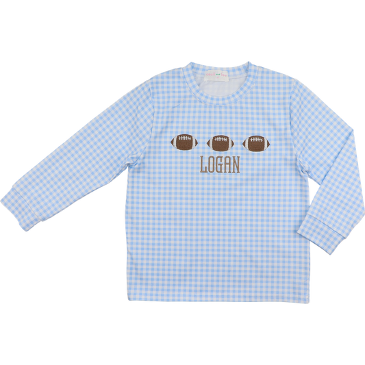 Blue Check Knit Applique Football Shirt